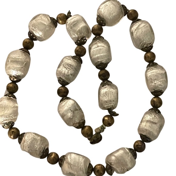 Antique Venetian  Art Glass Silver Foiled Bead Necklace Art Deco Art Nouveau - Picture 1 of 5